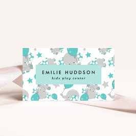 Cartão De Visita Elefantes Fofos, Kids Play Center, Centro de Ativi