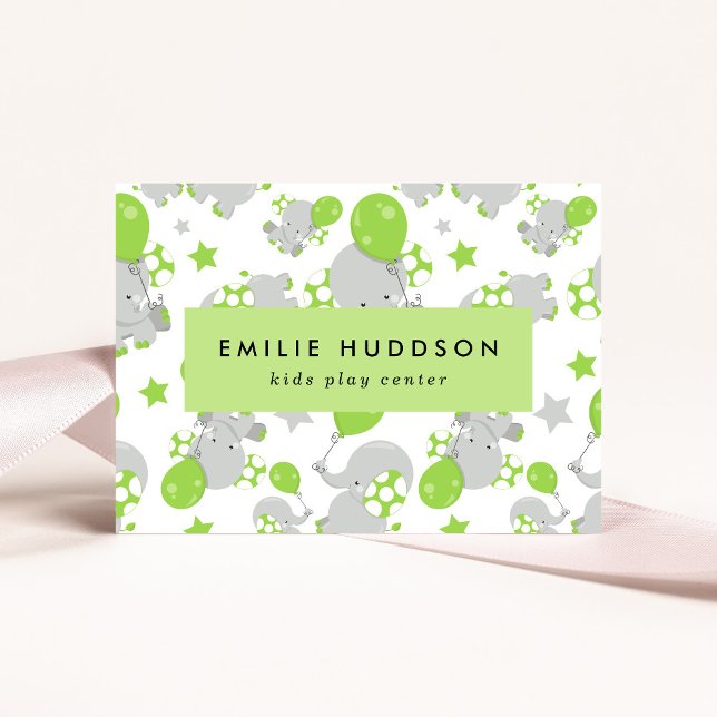 Cartão De Visita Elefantes Fofos, Kids Play Center, Centro de Ativi (Criador carregado)