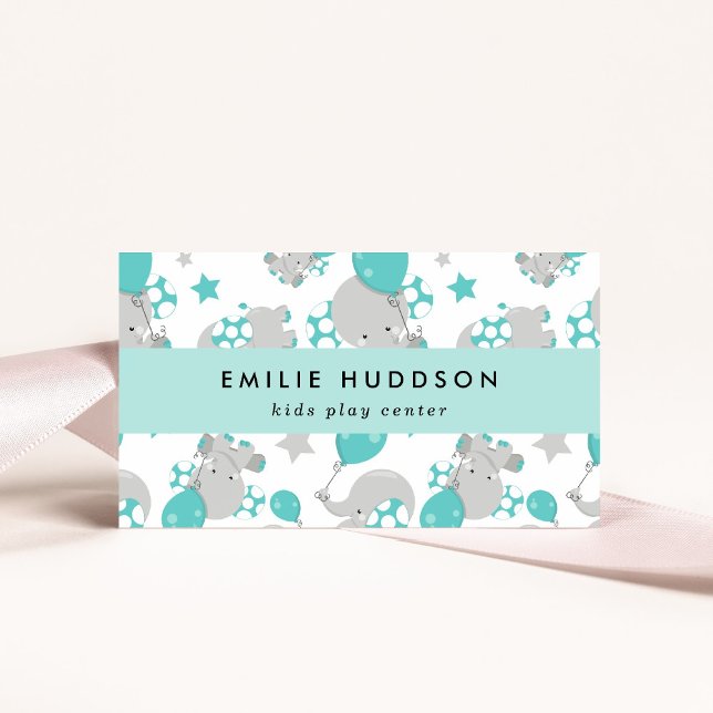 Cartão De Visita Elefantes Fofos, Kids Play Center, Centro de Ativi (Criador carregado)