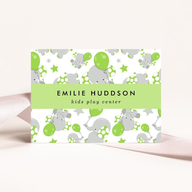 Cartão De Visita Elefantes Fofos, Kids Play Center, Centro de Ativi (Criador carregado)