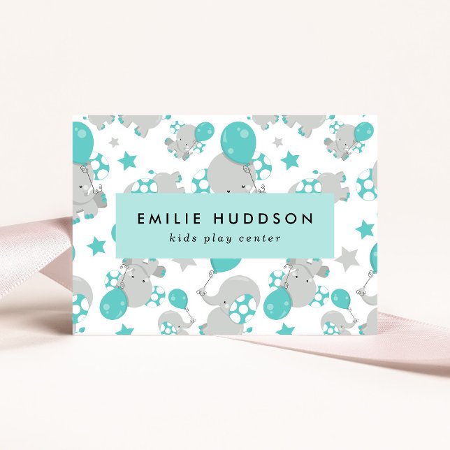 Cartão De Visita Elefantes Fofos, Kids Play Center, Centro de Ativi (Criador carregado)