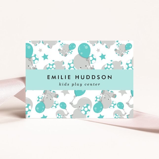 Cartão De Visita Elefantes Fofos, Kids Play Center, Centro de Ativi (Criador carregado)