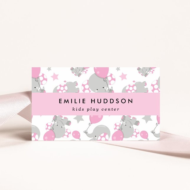 Cartão De Visita Elefantes Fofos, Kids Play Center, Centro de Ativi (Criador carregado)