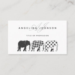 Cartão De Visita Elefantes, preto e branco, profissional de padrão