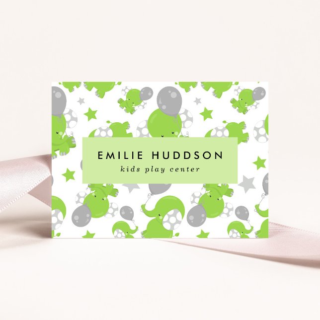 Cartão De Visita Elefantes Verdes, Kids Play Center, Centro de Ativ (Criador carregado)