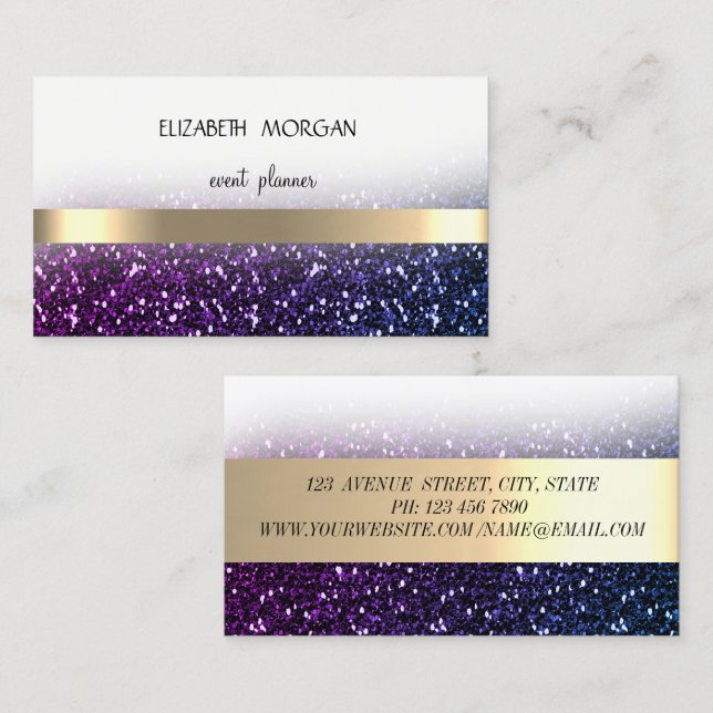 Cartão De Visita Elegan Modern Ombre Glittery Bokeh , Douradas Stri (Frente/Verso)