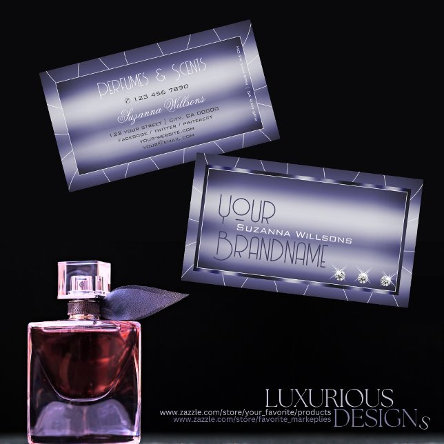 Cartão De Visita Elegance Shimmery Blue Na moda Noble com Ouros (Criador carregado)