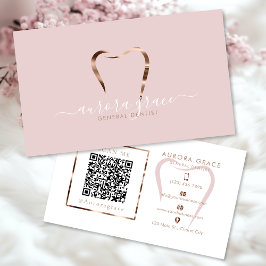 Cartão De Visita Elegância Dental em Rosa e Dourado