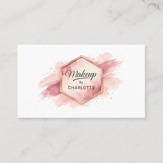 Cartão De Visita Elegância Hexágono Aquarela Rosa Encantado
