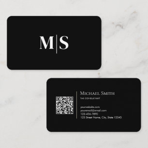 Cartão De Visita Elegância Minimalista Código QR Inicial Branco no 