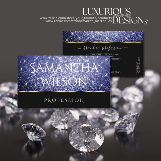 Cartão De Visita Elegância Real dos Brilhos Azuis do Luxo Negro Shi (Criador carregado)