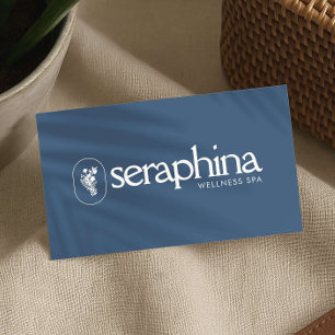 Cartão De Visita Elegância Terrosa Logo Beleza, Bem-Estar, Spa Azul