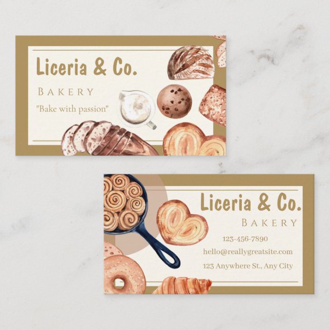 Cartão De Visita Elegant Bakery Business Card – Custom Contact Card (Frente/Verso)