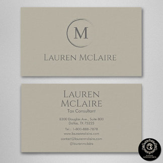 Cartão De Visita Elegant Beige Taupe Circle Monogram Business Card