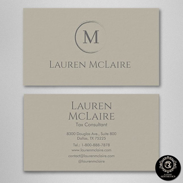 Cartão De Visita Elegant Beige Taupe Circle Monogram Business Card (Criador carregado)