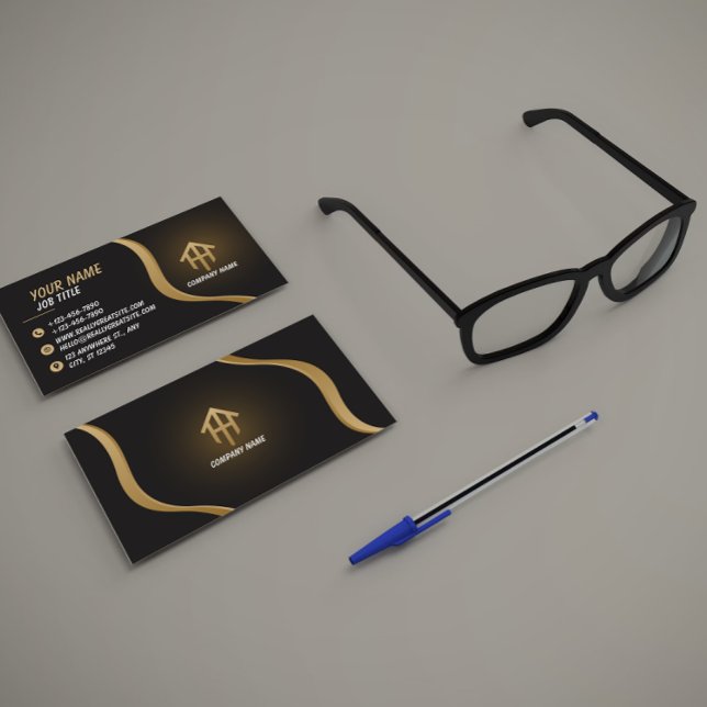 Cartão De Visita Elegant Black and Gold Business Card (Criador carregado)