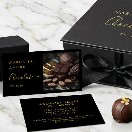 Cartão De Visita Elegant Black Gold Script Chocolate Branding