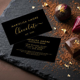 Cartão De Visita Elegant Black Gold Script Chocolate Branding