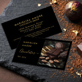 Cartão De Visita Elegant Black Gold Script Chocolate Branding