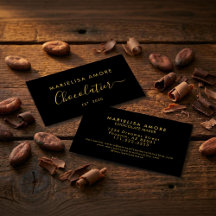 Elegant Black Gold Script Chocolatier Branding