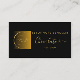 Cartão De Visita Elegant Black Gold Script Logo Chocolatier