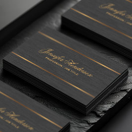 Cartão De Visita Elegant Black Linen Fabric Gold Frame Professional