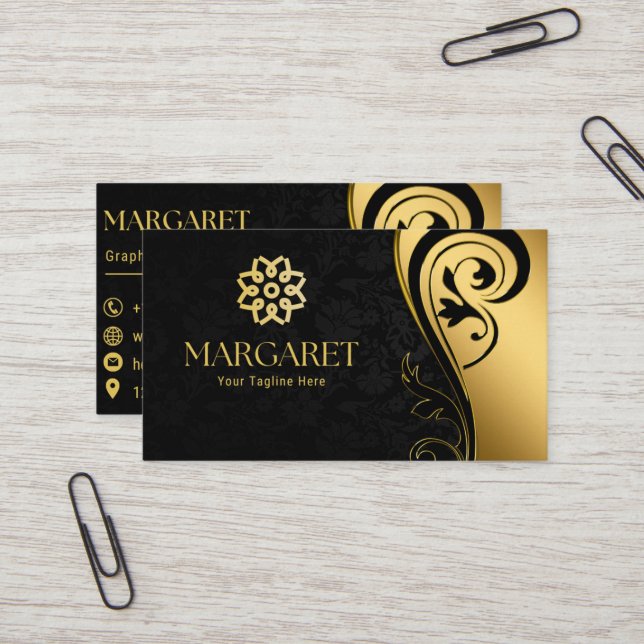 Cartão De Visita Elegant Black Professional Business Card (Frente/Verso In Situ)