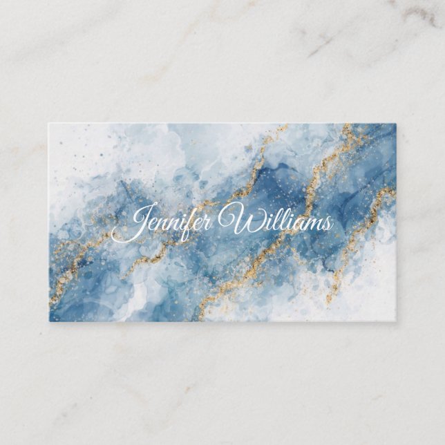 Cartão De Visita Elegant Blue Gold Glitter Abstract Flow            (Frente)