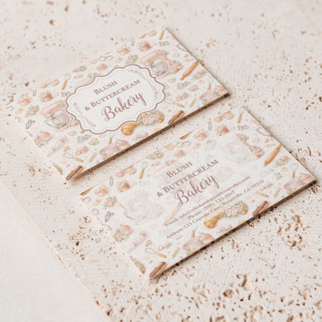 Cartão De Visita Elegant Blush Patisserie Bakery Business (Criador carregado)