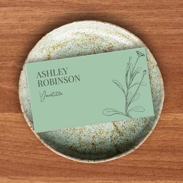 Cartão De Visita Elegant boho botanical pastel green QR code (Elegant boho botanical pastel green QR code Business Card)
