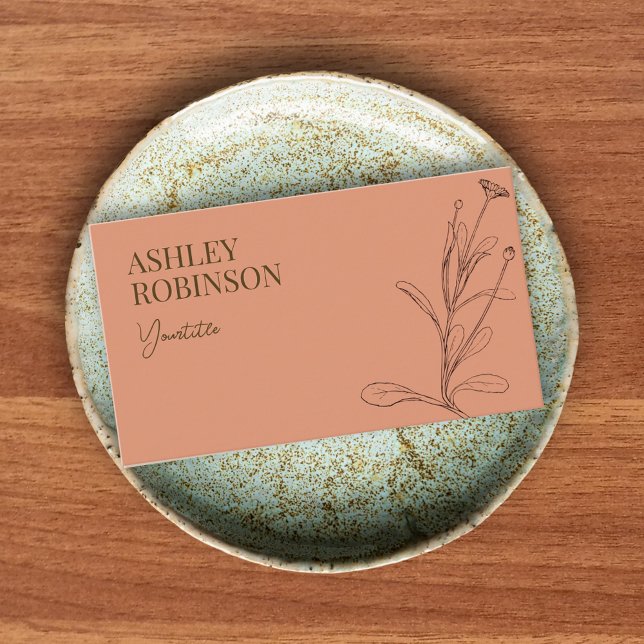Cartão De Visita Elegant boho botanical pastel terracotta QR code (Elegant boho botanical pastel terracotta QR code Business Card)