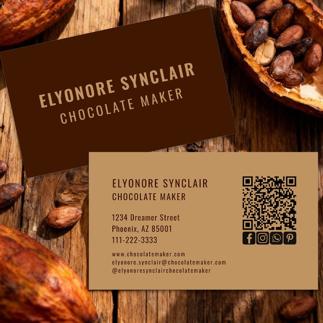 Cartão De Visita Elegant Brown Chocolate Maker Social Icon QR Code  (Criador carregado)