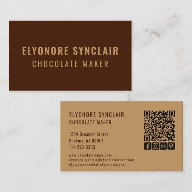 Cartão De Visita Elegant Brown Chocolate Maker Social Icon QR Code  (Frente/Verso)