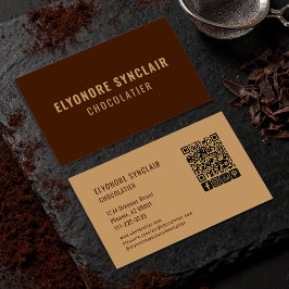 Cartão De Visita Elegant Brown Chocolatier Social Icon QR Code 