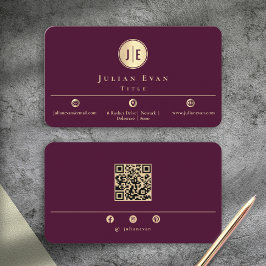 Cartão De Visita Elegant Burgundy Wine Gold Shiny Circle Monogram