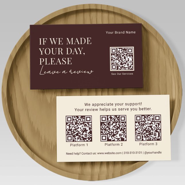 Cartão De Visita Elegant Business Review Request with QR Codes Boho (Criador carregado)