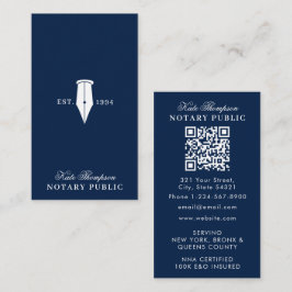 Cartão De Visita Elegant Classy Notary Signing Agent QR Code Blue