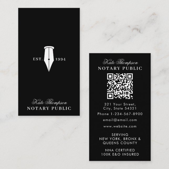 Cartão De Visita Elegant Classy Notary Signing Agent QR Code Simple (Frente/Verso)