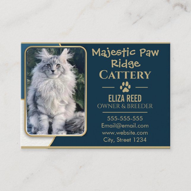Cartão De Visita Elegant Custom Maine Coon Cattery Business Card  (Frente)