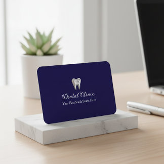 Cartão De Visita Elegant Dental Clinic Navy Blue Dentist QR Code 
