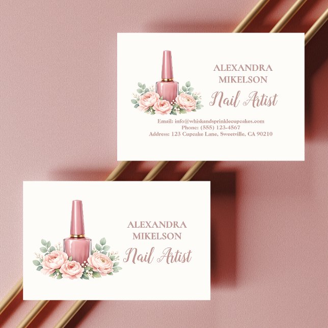 Cartão De Visita Elegant Floral Nail Artist Business (Criador carregado)