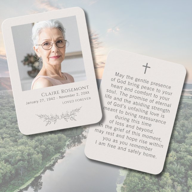 Cartão De Visita Elegant Floral Photo Funeral Prayer Card (Elegant Floral Photo Funeral Prayer Card
)