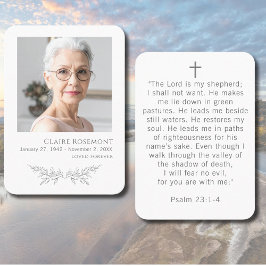 Cartão De Visita Elegant Floral Photo Funeral Psalm 23 Prayer Card
