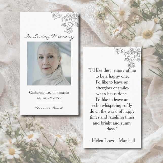 Cartão De Visita Elegant Floral Photo Prayer Card (Elegant Floral Photo Prayer Card
)