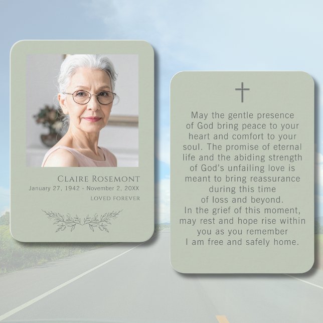 Cartão De Visita Elegant Floral Sage Green Funeral Prayer Card (Elegant Floral Sage Green Funeral Prayer Card
)