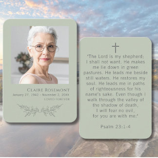 Cartão De Visita Elegant Floral Sage Green Psalm 23 Prayer Card
