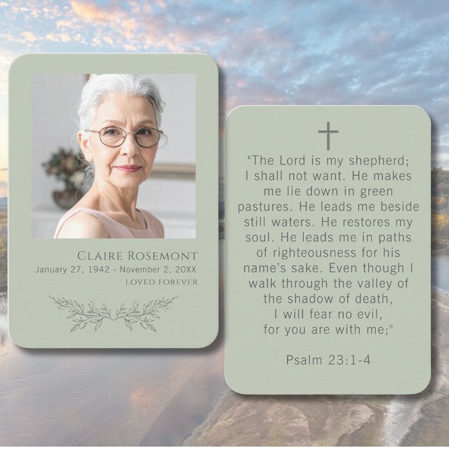 Cartão De Visita Elegant Floral Sage Green Psalm 23 Prayer Card (Elegant Floral Sage Green Psalm 23 Prayer Card
)