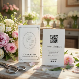 Cartão De Visita Elegant Floral Wellness Business Card with QR Code
