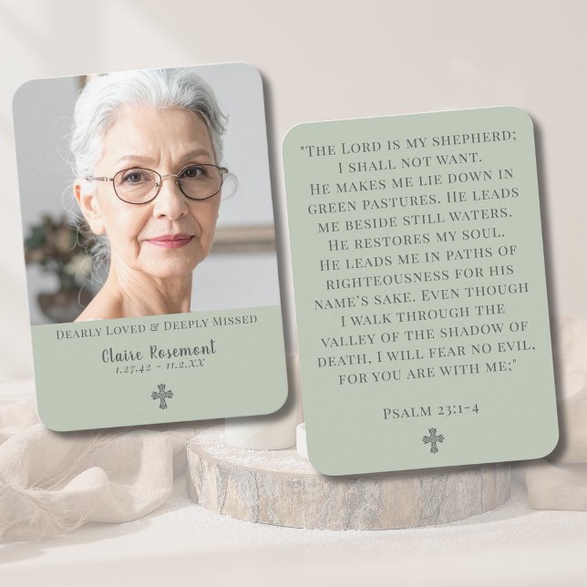 Cartão De Visita Elegant Funeral Cross Psalm 23 Photo Prayer Card (Elegant Funeral Cross Psalm 23 Photo Prayer Card
)