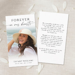 Cartão De Visita Elegant Funeral Photo Forever Hearts Prayer Card